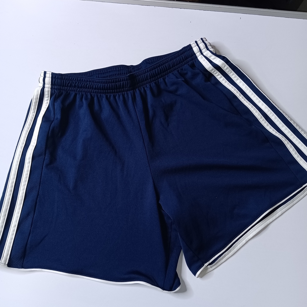 adidas Navy Blue Athletic Shorts with White Stripes